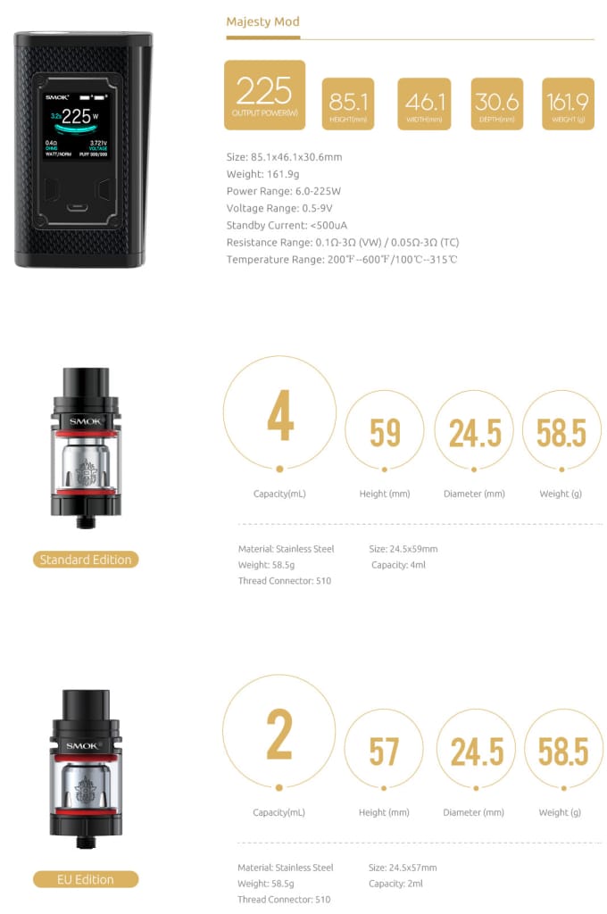 Smok Majesty Specs