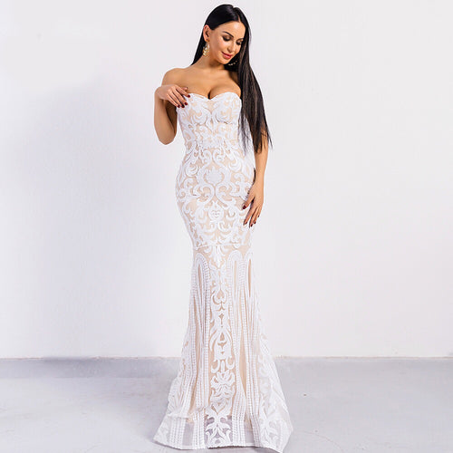 white sequin strapless dress