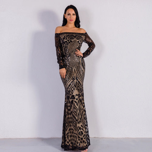 bardot sequin maxi dress