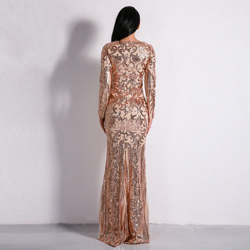 rose gold long sleeve maxi dress