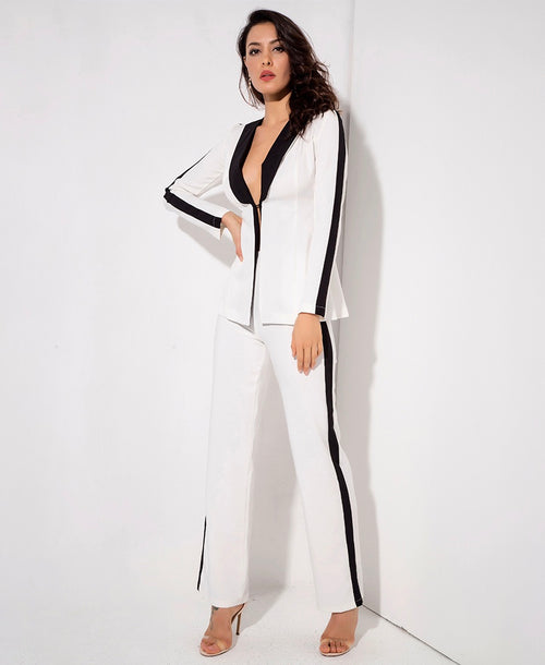 white trouser and blazer co ord