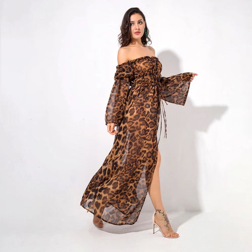 leopard print bardot maxi dress
