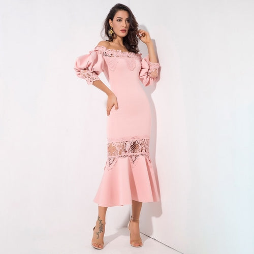 boutique lace panelled midi dress