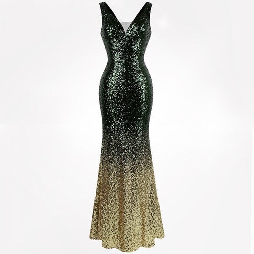 green and gold sequin dress