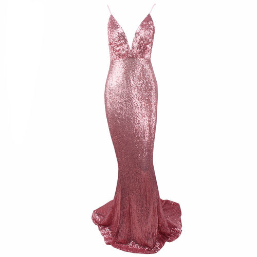 pink sequin evening gown