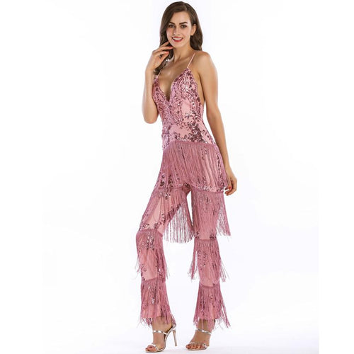 pink fringe jumpsuit