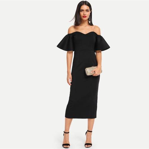 black bardot midi dress