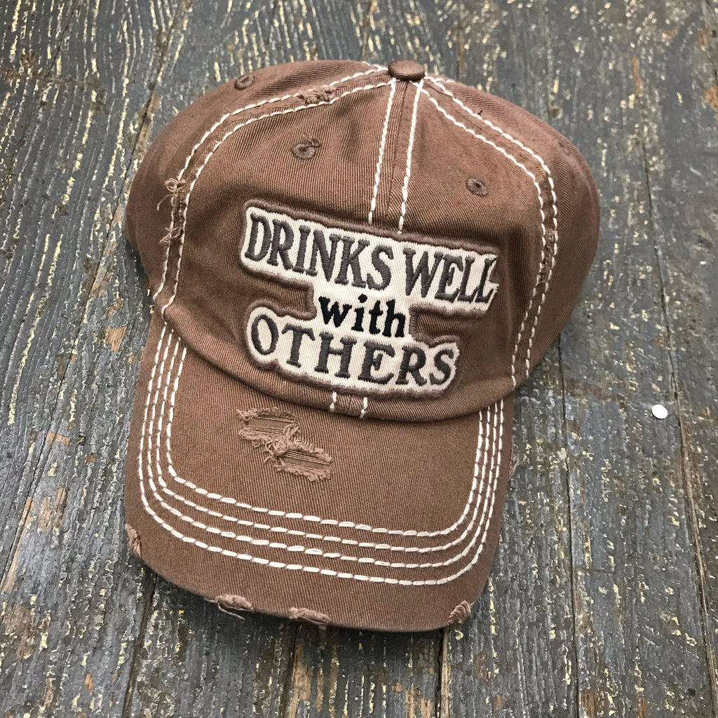 Drinks Well With Others Patch Rugged Brown Embroidered Ball Cap ...