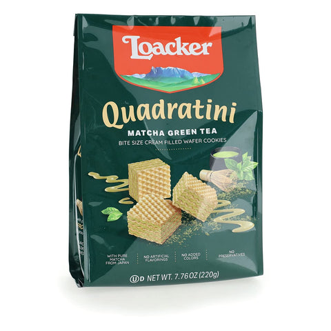 Loacker Quadratini Matcha green tea bite-size Wafer Cookies| LARGE Pack of 1 | Crispy Wafers with 4 creamy layers of finest Matcha green tea cream filling | great for snacks & desserts | No artificial flavorings, colors or preservatives | 7.76 oz