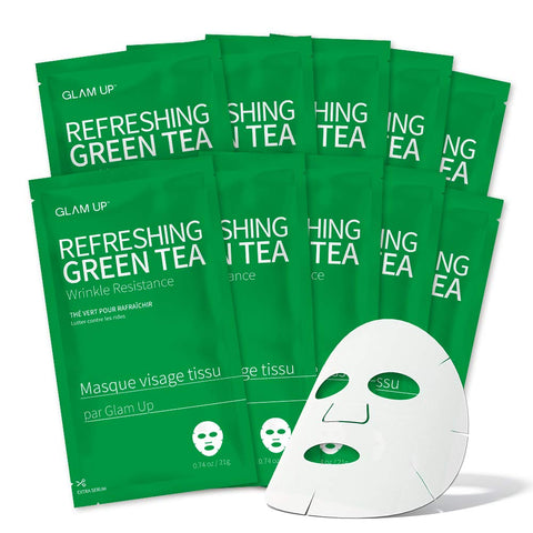 Sheet mask by Glam Up Refreshing Green Tea (10 sheets) - Revitalize Dull Skin. Dark Circle Fighter Nature made Freshly packed Daily Skin Therapy Original K-Beauty Recipe x 10ea