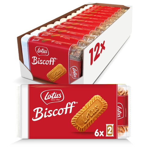 Lotus Biscoff Cookies, Caramelized Biscuit Cookies, 144 Cookies (12 Sleeves of 6 Two-Packs) Vegan, 3.28 Ounce (Pack of 12)