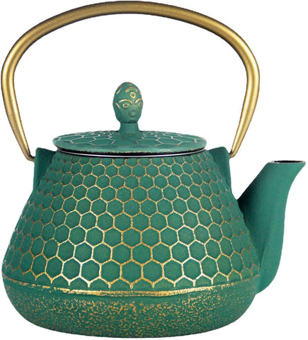 Cast Iron Tea Kettle, Japanese Tetsubin Teapot Coated with Enameled Interior, Durable Cast Iron Teapot with Stainless Steel Infuser (Dark Green Hexagon...