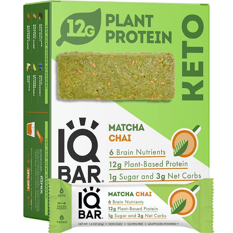 IQBAR Brain + Body Protein Bars: Matcha Chai Flavor