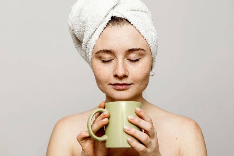 Woman drinking japanese green tea