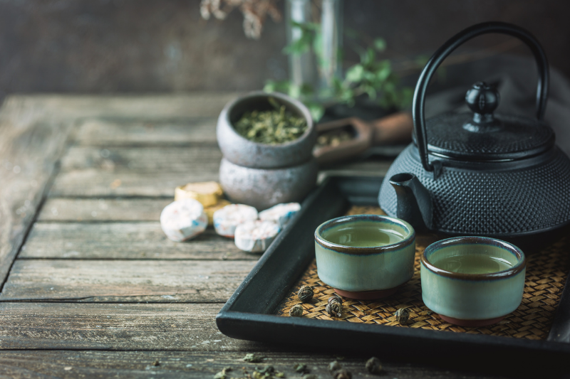japanese healthy green tea in a small cups