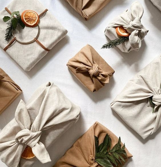 wrapping gifts with fabric