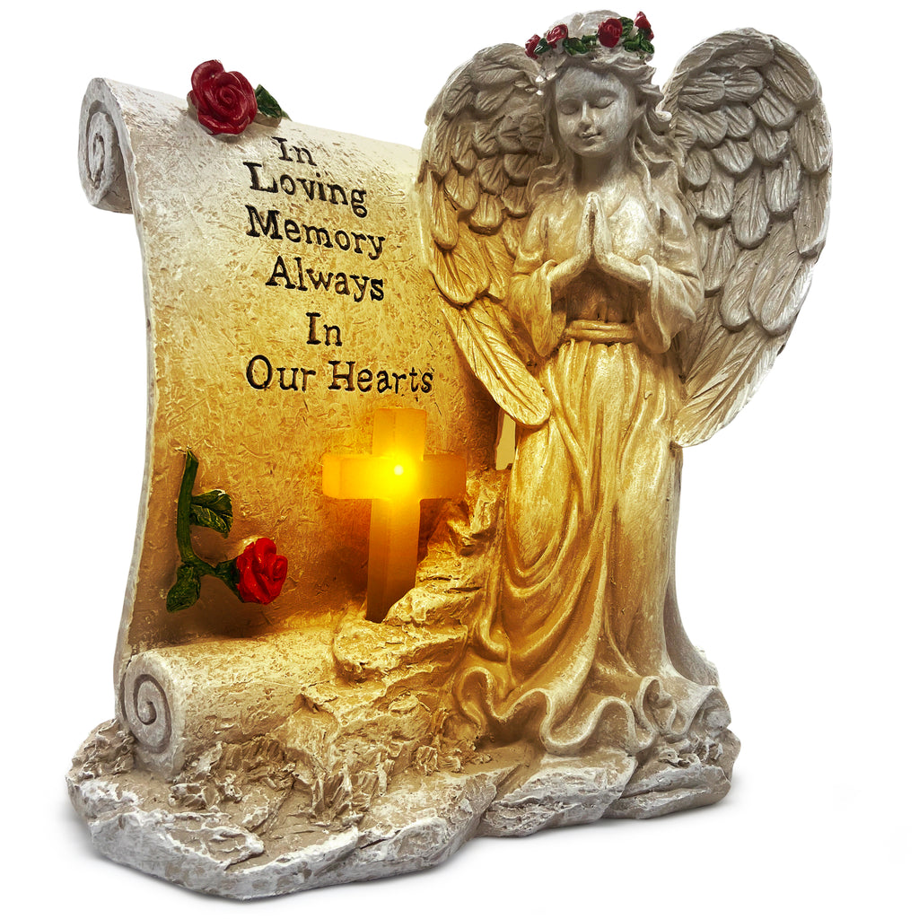 Oakiway Memorial Gifts Garden Statue With Solar Led Cross Light