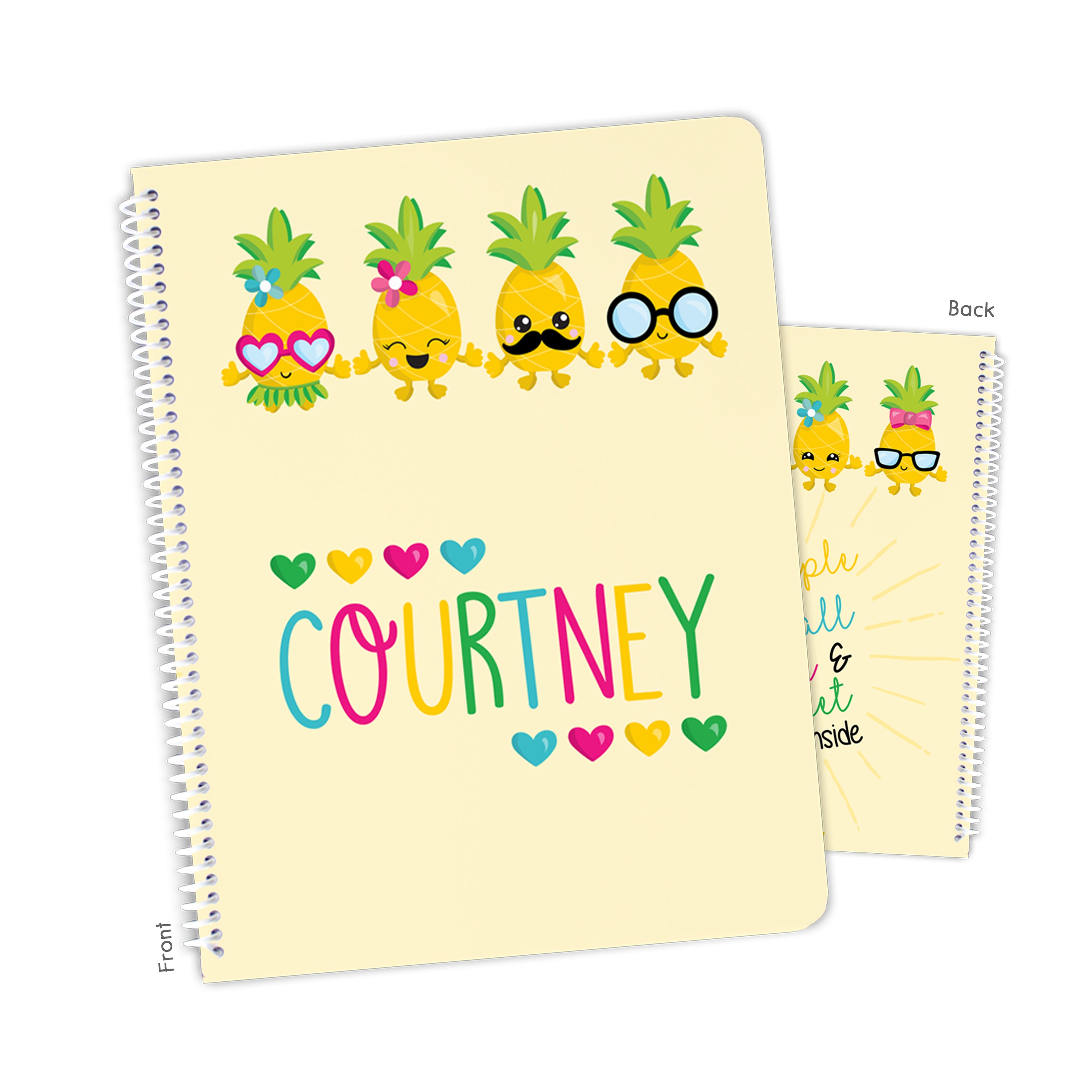 Pineapple Hearts Personalized Custom Notebook or Sketchbook • School Office Supplies