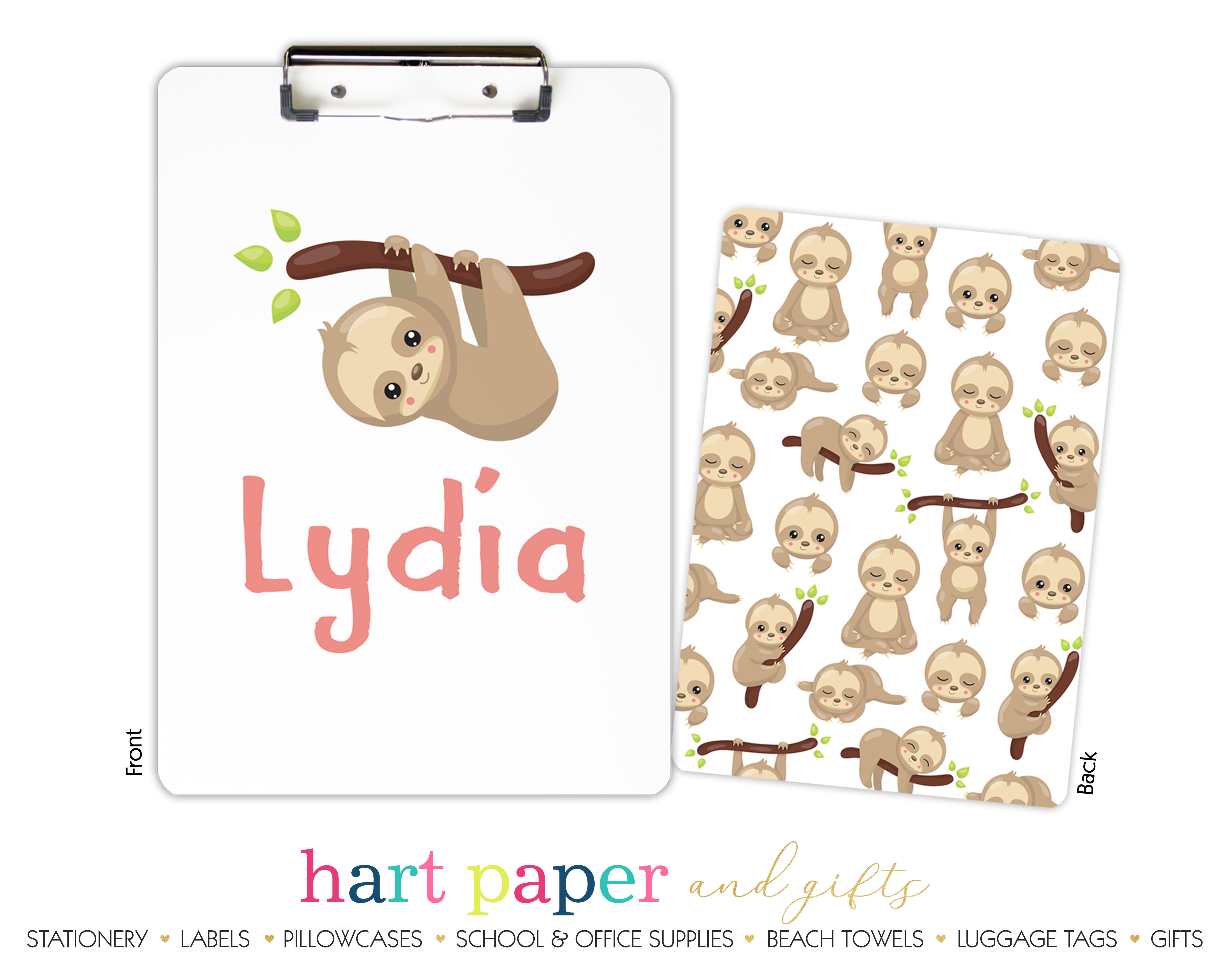 Sloth Personalized Custom Clipboard • School Office Supplies