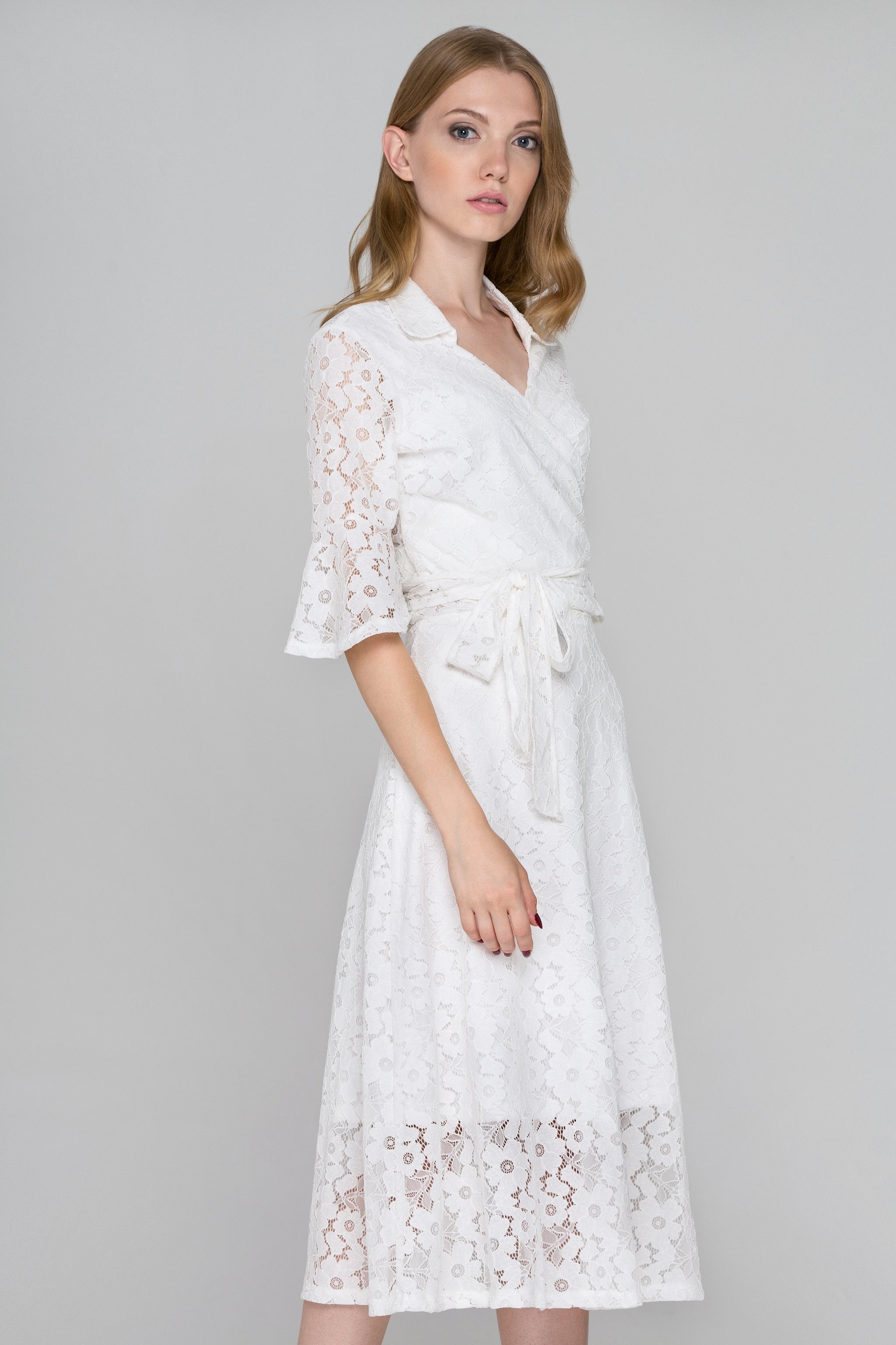 white lace wrap dress