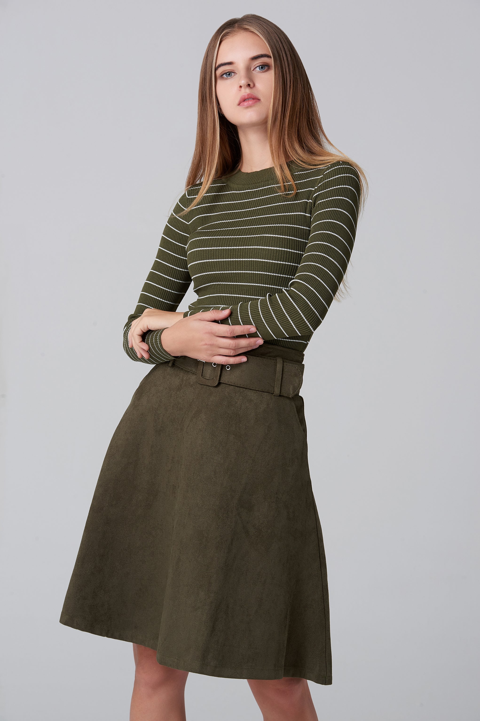 green suede skirt