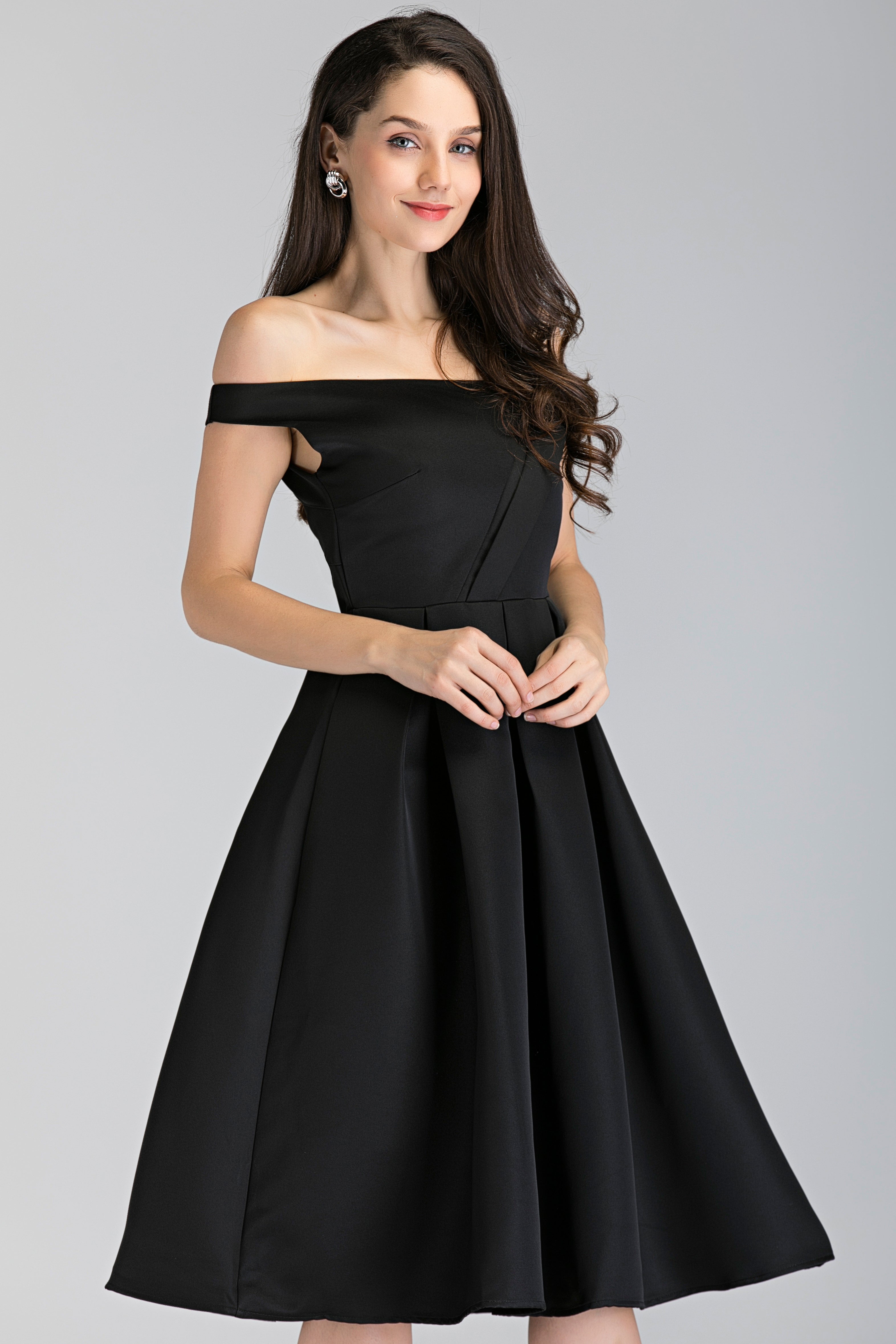 black asymmetric strap midi dress