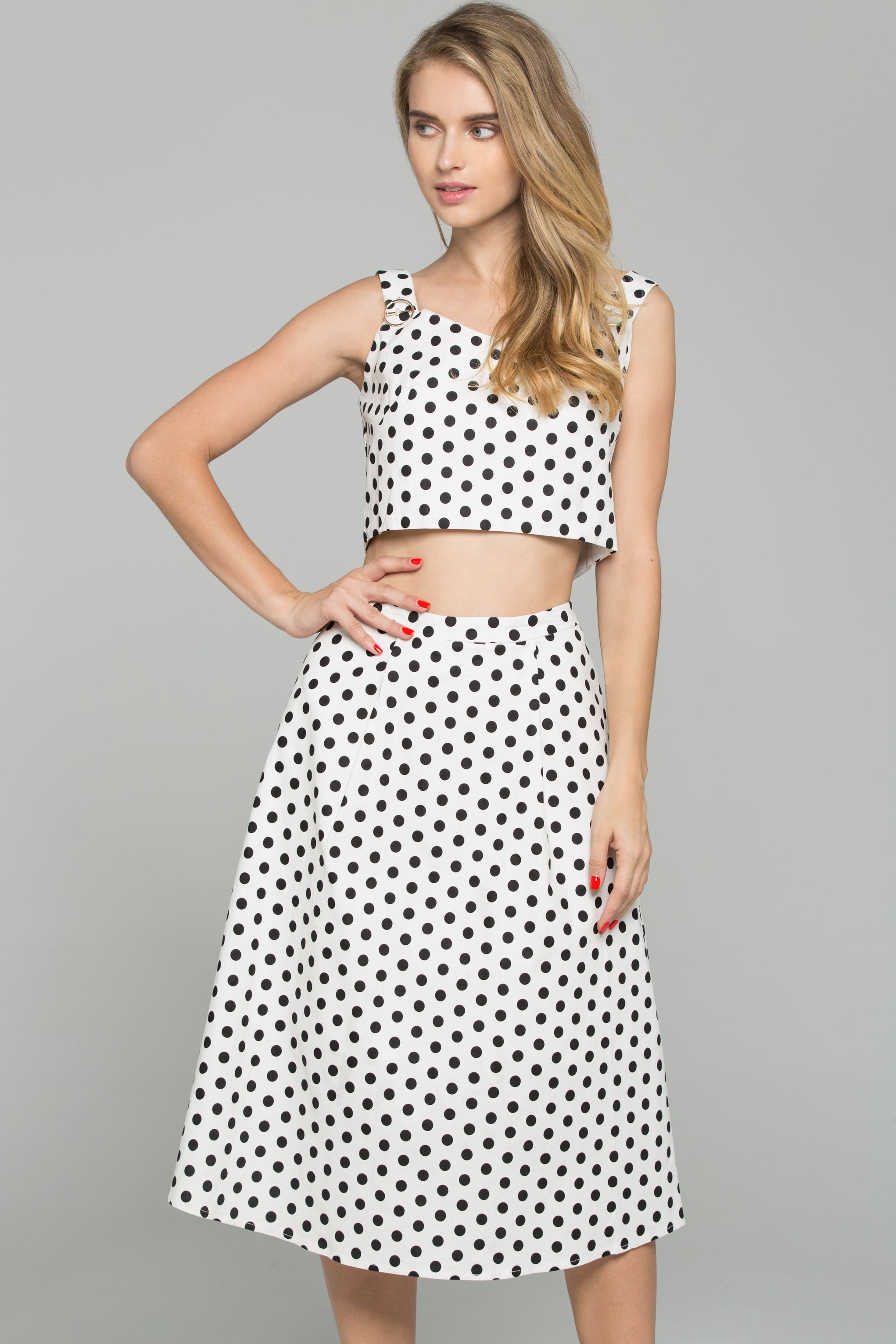 black with white polka dot dress