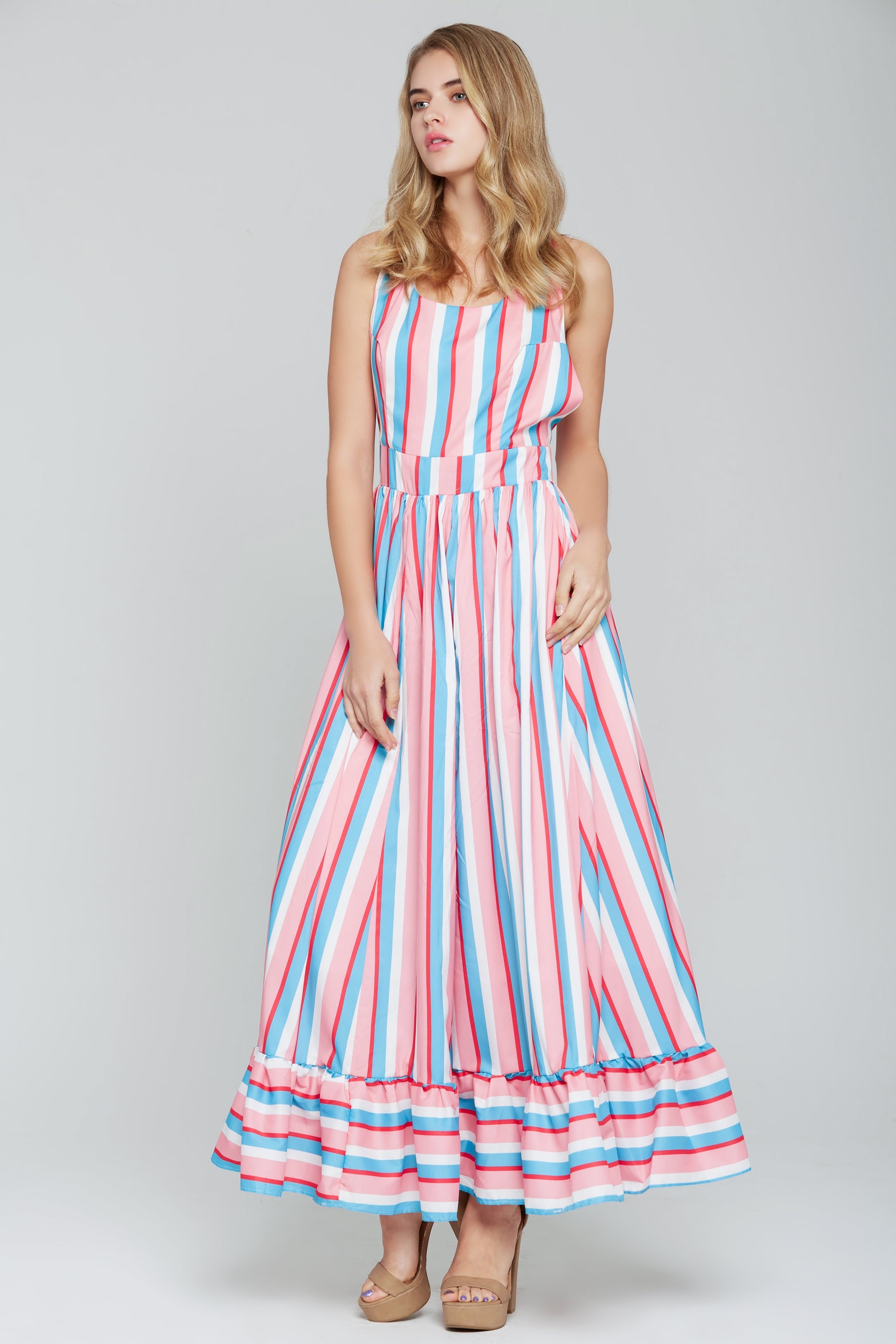 pink and navy maxi dress