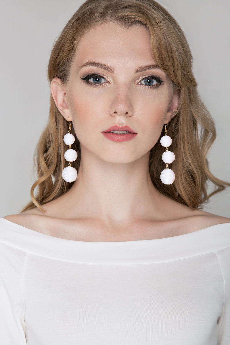 White Yarn Ball Earrings - OwnTheLooks