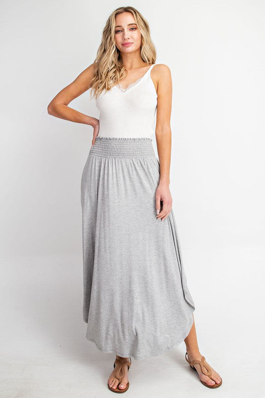 smocked maxi skirt