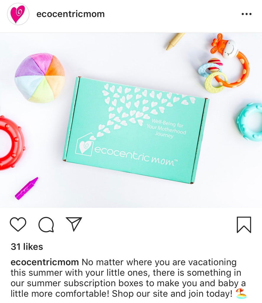ecocentric mom subscription box clean blue design non-toxic safe organic food snacks baby safe breastfeeding safe 
