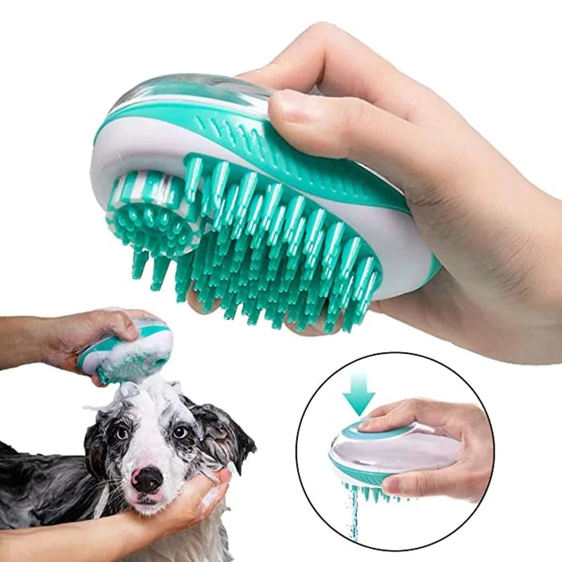 SilkyPaws - Pet Bath Brush with Shampoo Dispenser