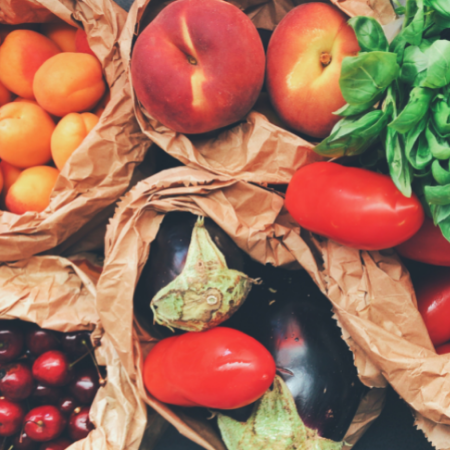 Fruit and Vegetables in brown paper bags