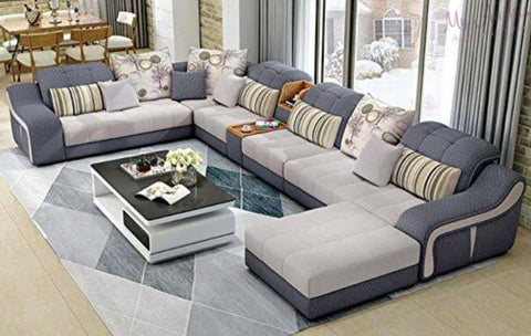 Classic Luxurious Modern U Shaped Fabric Sectional Sofa Set | My Aashis