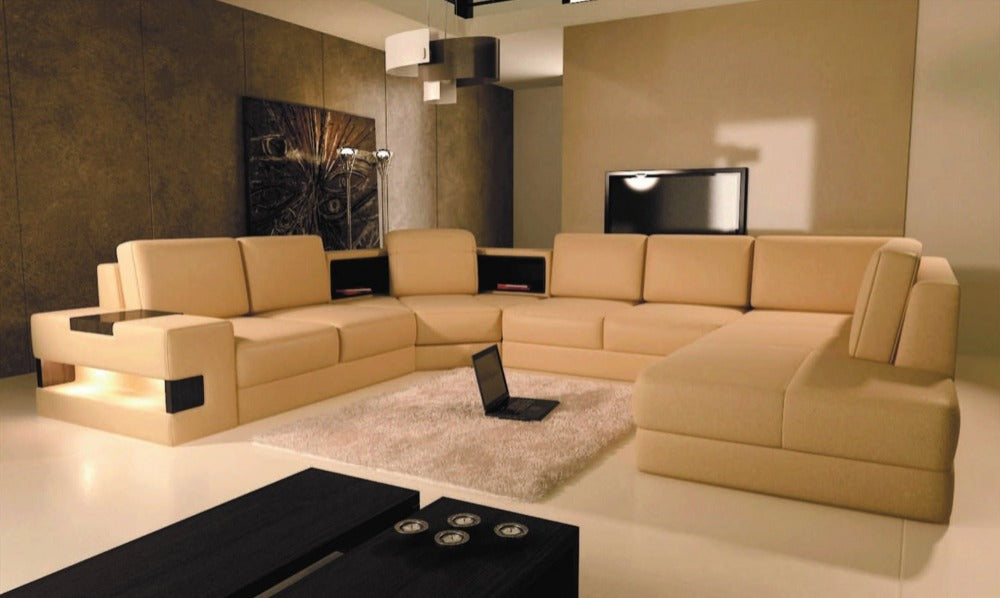 modern beige leather sectional sofa
