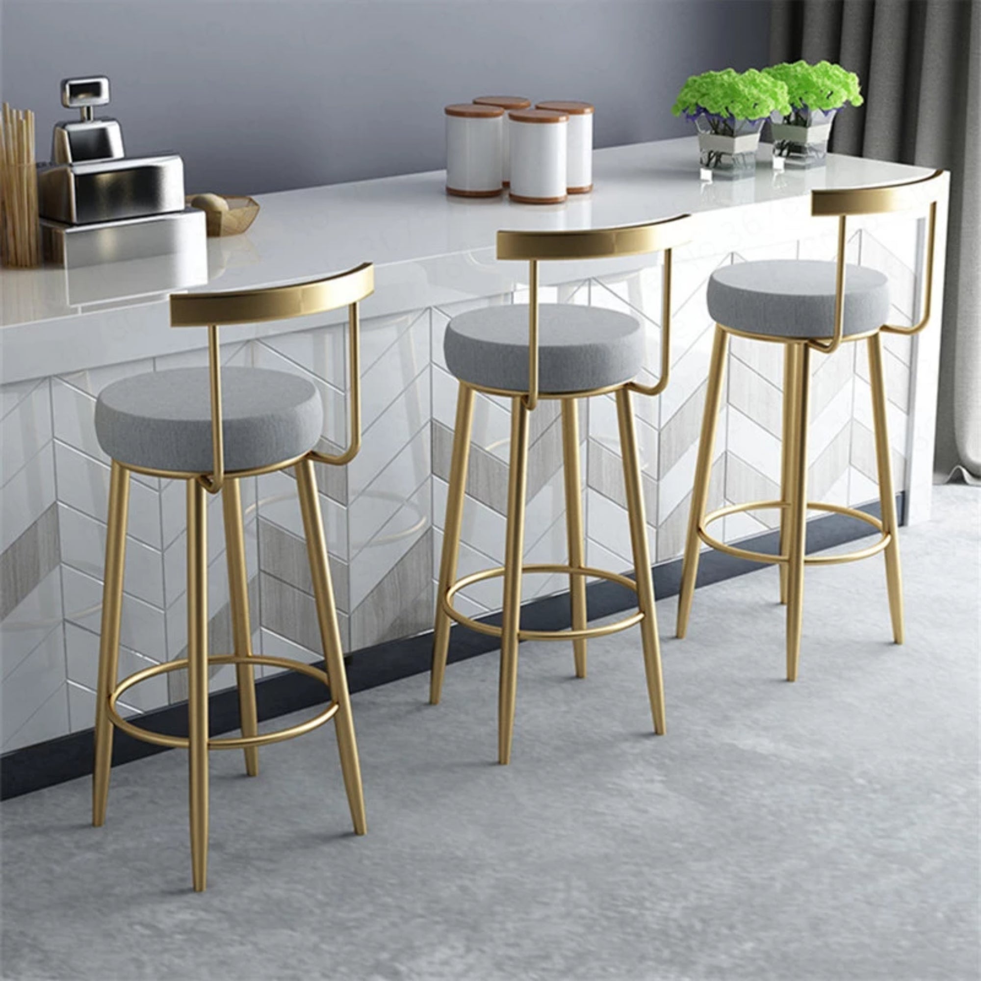 Attractive Bar Stool For Home Furniture With Golden, Black & White Foot