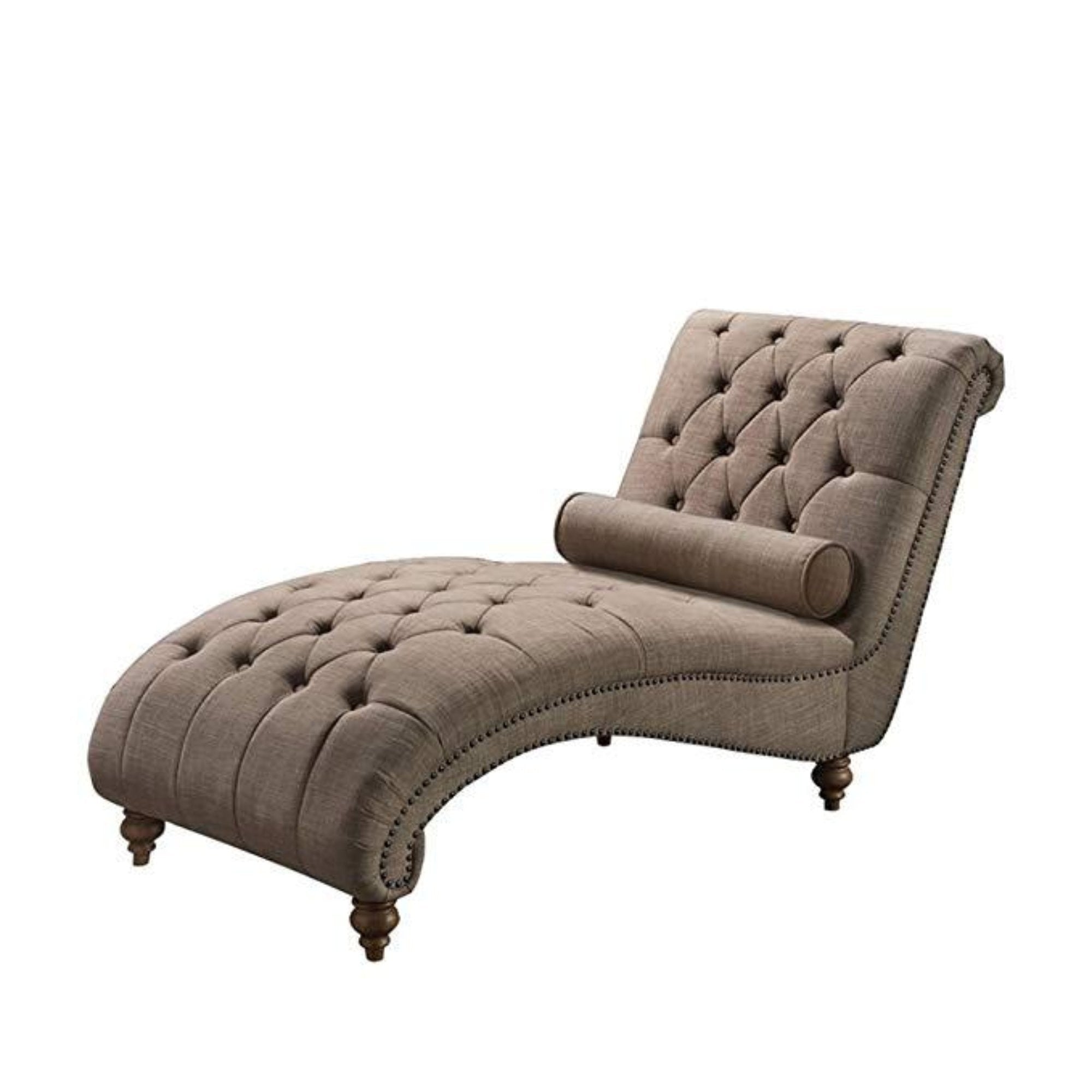 Luxurious Indoor Chaise Lounge Chair with Nailhead Trim and Accent Toss