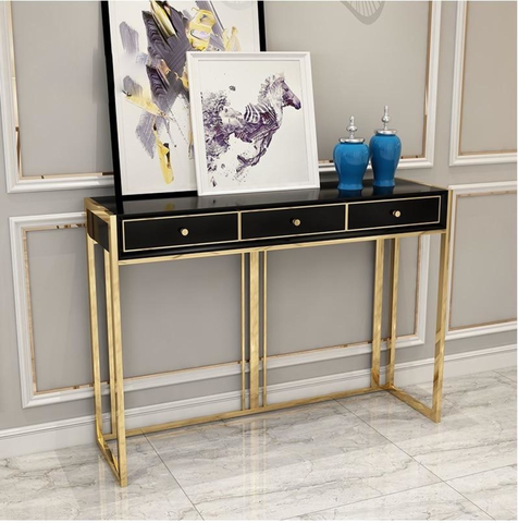 Metal With Golden Finish Console Table | My Aashis