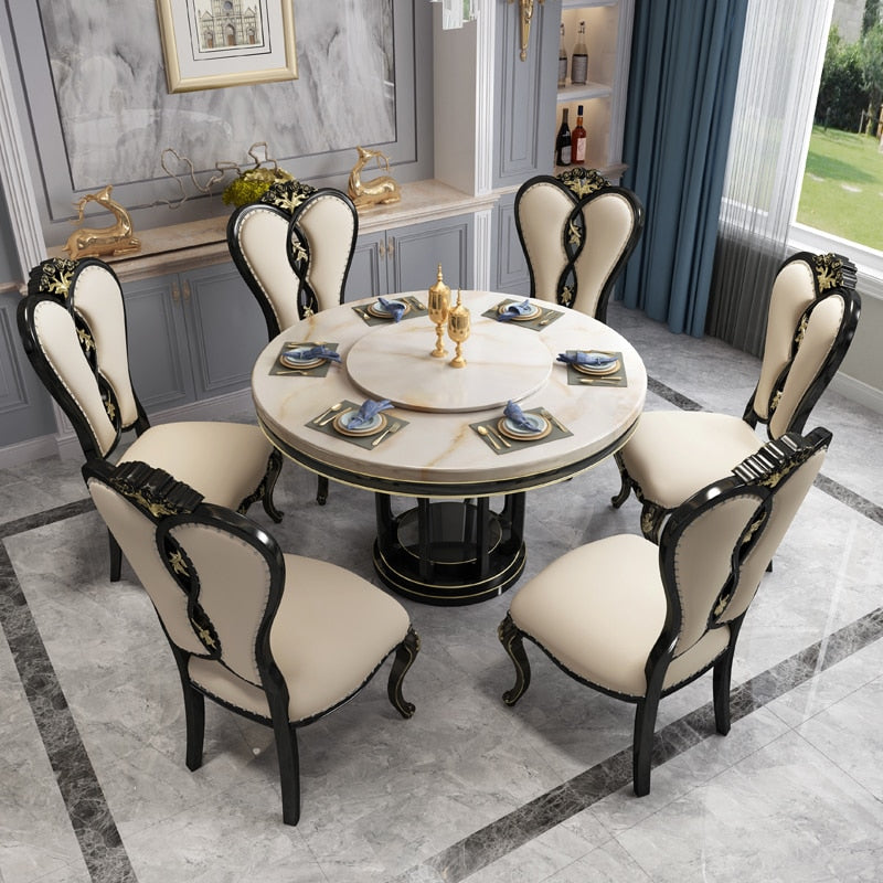 American Light Luxury Solid Wood Round Table Luxury Ebony European Marble Dining Table And Chair Combination ?v=1665584679