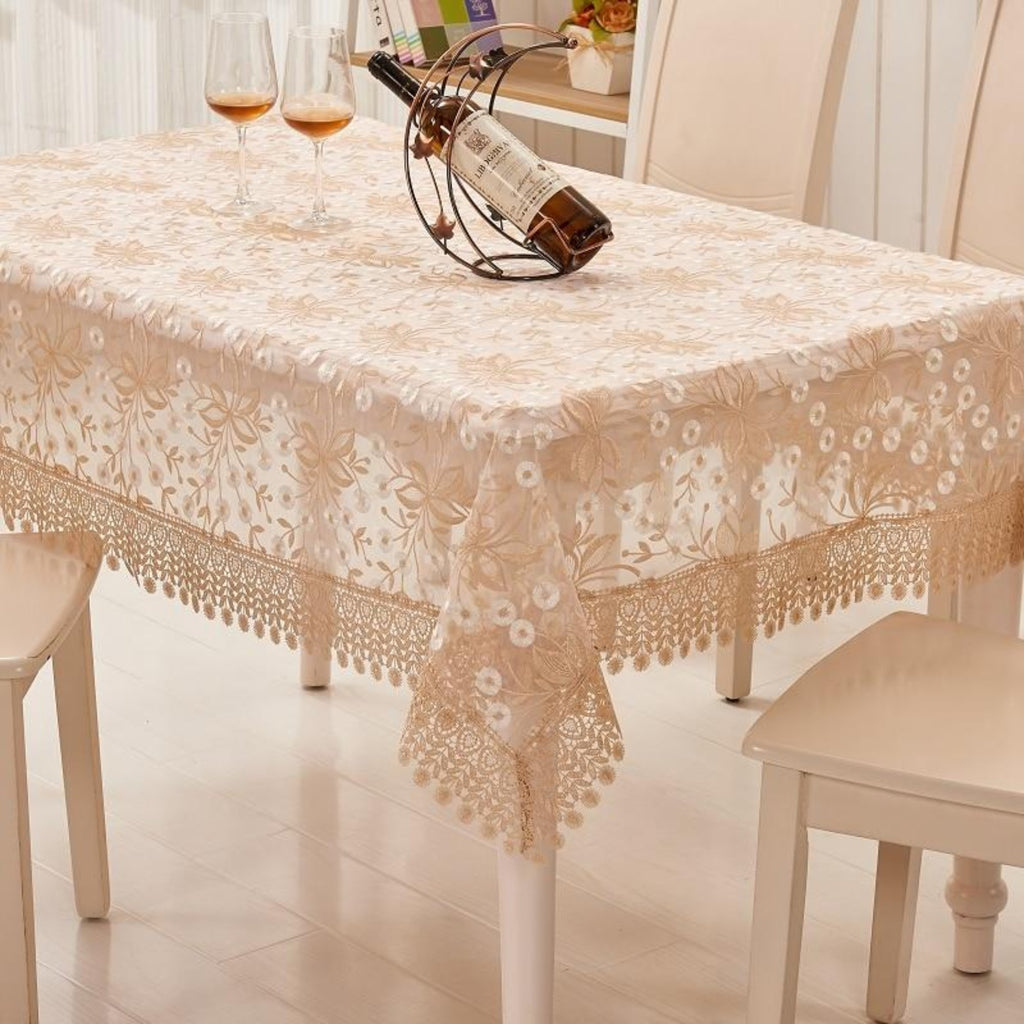 Cream Embroidered Lace Tablecloth 60 × 87 Inch Rectangle | My Aashis