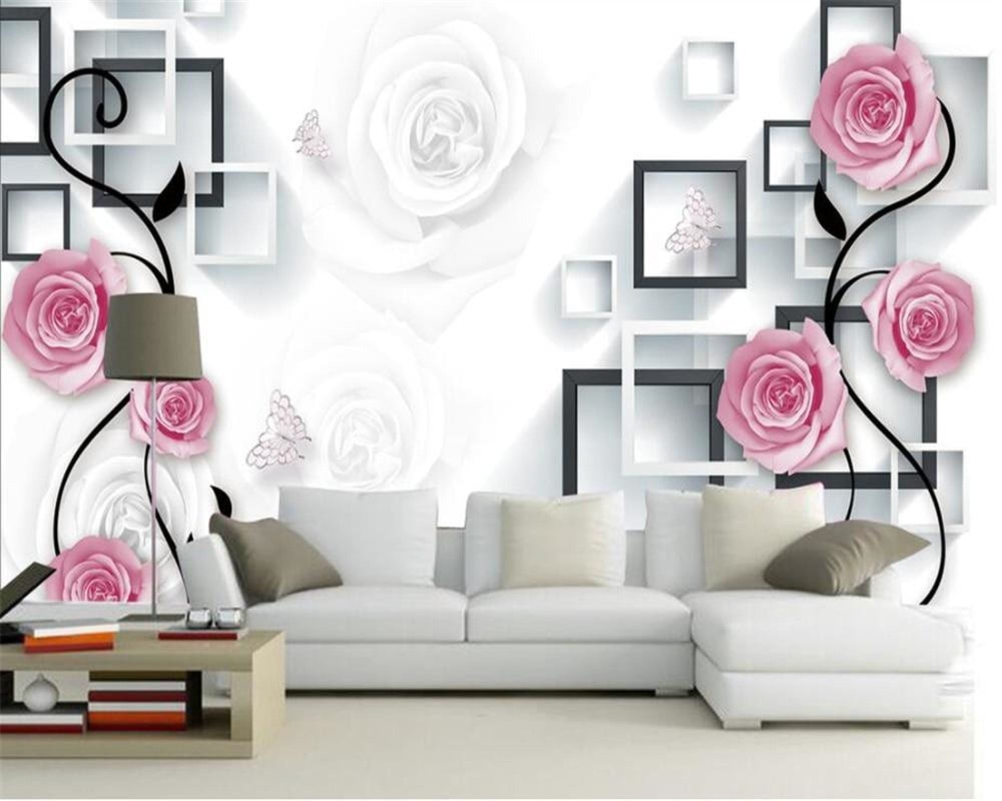 3D Attractive Floral Elegant TV Background Wall Mural | My Aashis