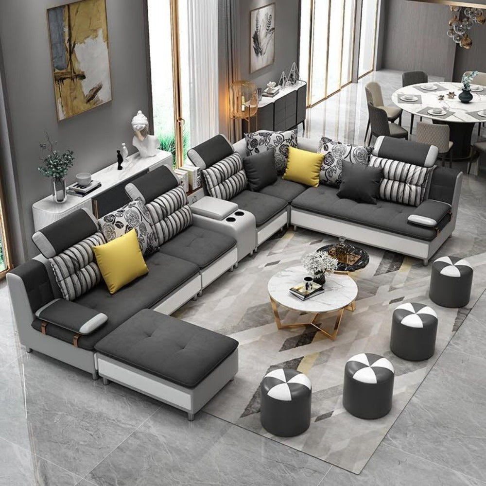 Luxury Modern U Shaped Leather Fabric Corner Sectional Sofa Set Design ...