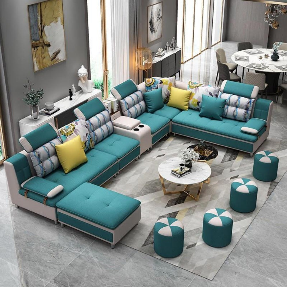 Luxury Modern U Shaped Sectional Fabric Sofa Set With Ottoman | My Aashis