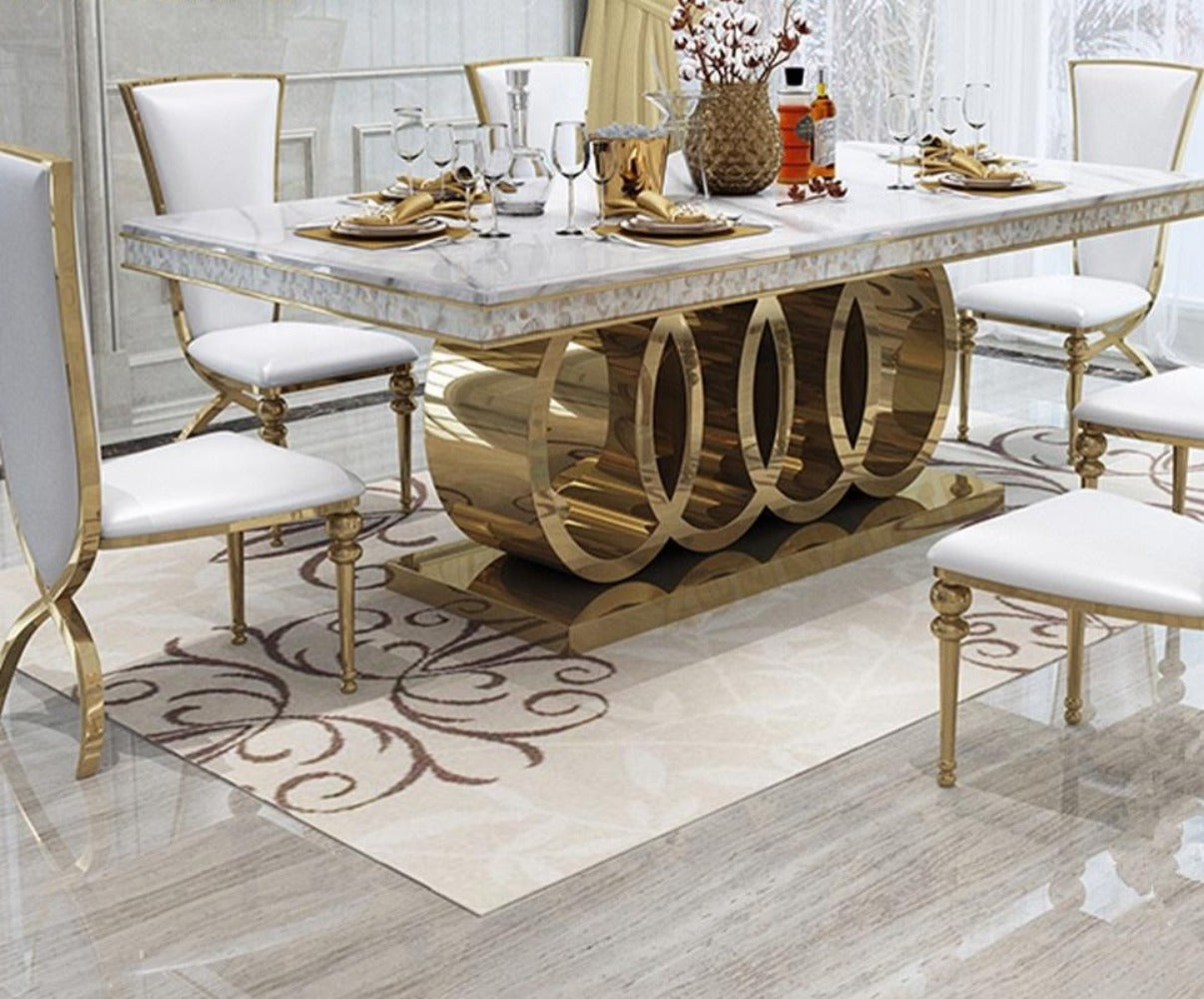7 Pcs Elegant Designed Rectangular Marble Top Dining Table With 6 Chairs My Aashis