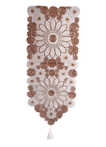 Vintage Brown Lace Table Runner And Dresser Scarves Embroidered