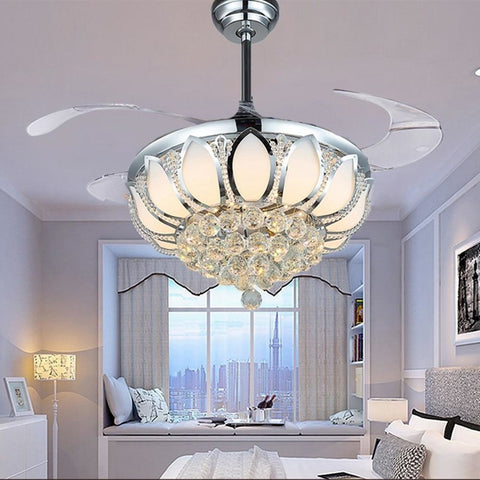 Elegant Ceiling Fan With Round Crystal Lighting