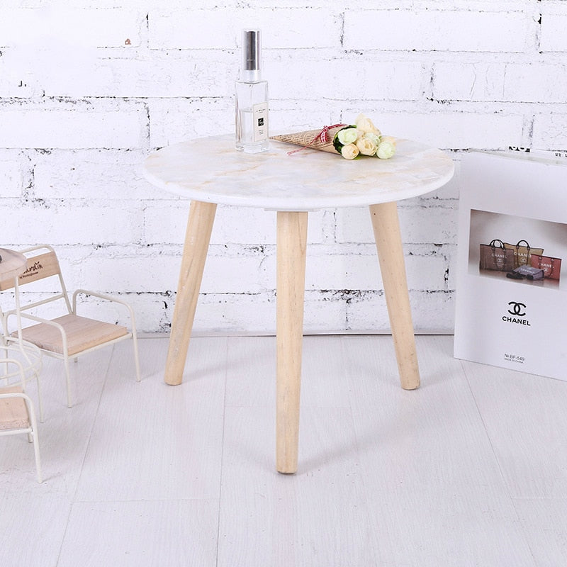 Marble Solid Wood Small Tea Table Creative Small Round Table Simple Living Room Sofa Table