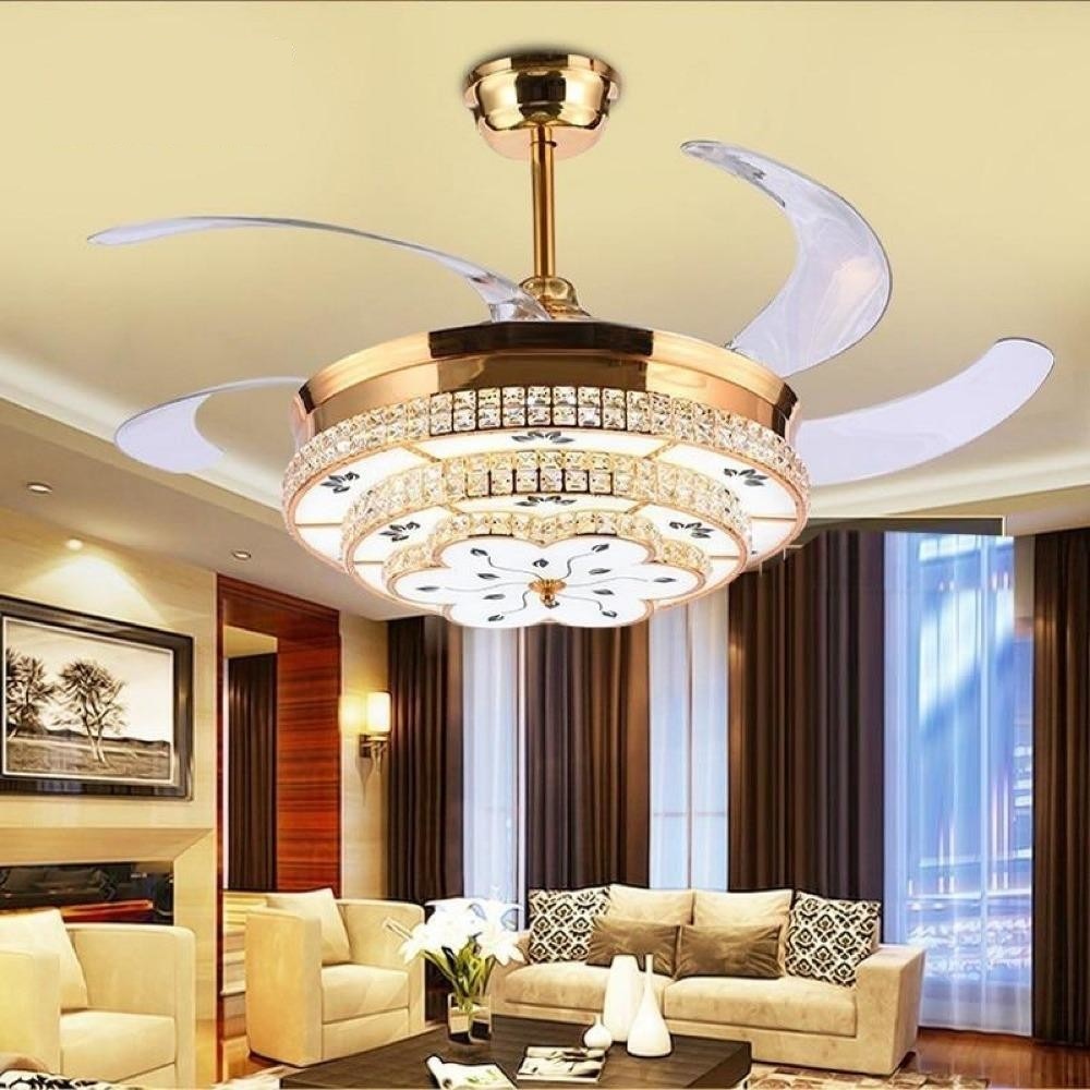 Modern Retractable Ceiling Fan Crystal Chandelier | My Aashis