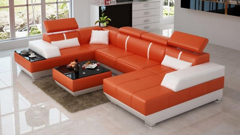 Classic Fortune Style Leather Sectional Sofa Set | My Aashis