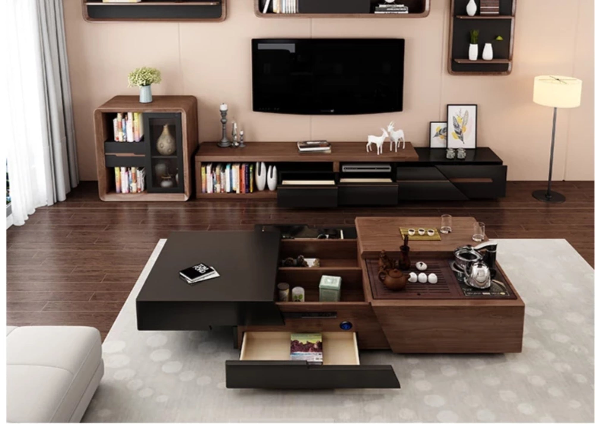 Modern Brown Finish TV Stand & Coffee Table My Aashis